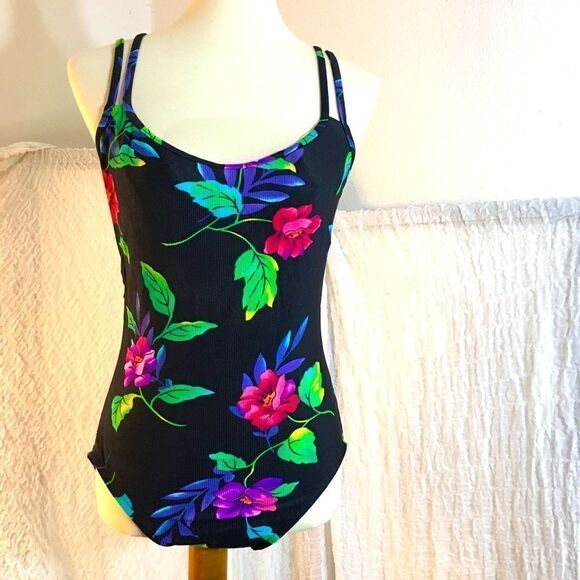 Mainstream Flower Print One Piece Swimsuit Size 12 - Picture 1 of 8